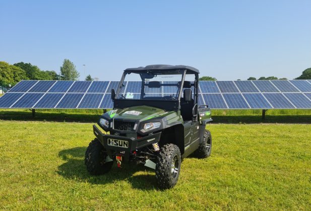 The Beast Two Seater Electric UTV front view at the Electric Wheels solar farm